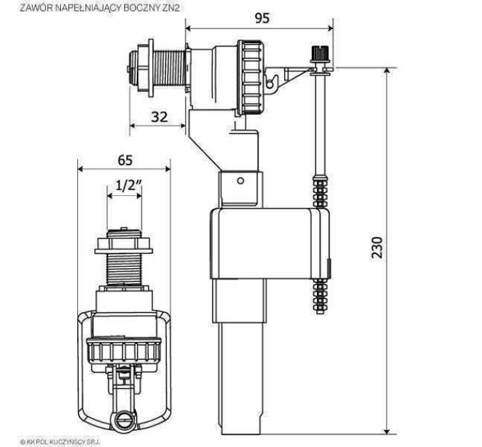 Клапан заповнення K.K.POL ZN2/110- 3/8" ABS, бок. пластик