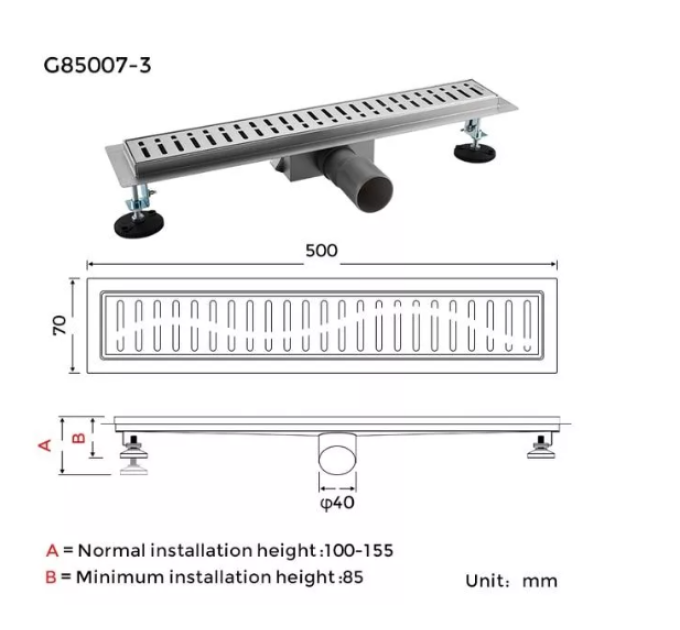 Трап для душу GAPPO G85007-3, 70х500 мм, нержавіюча сталь