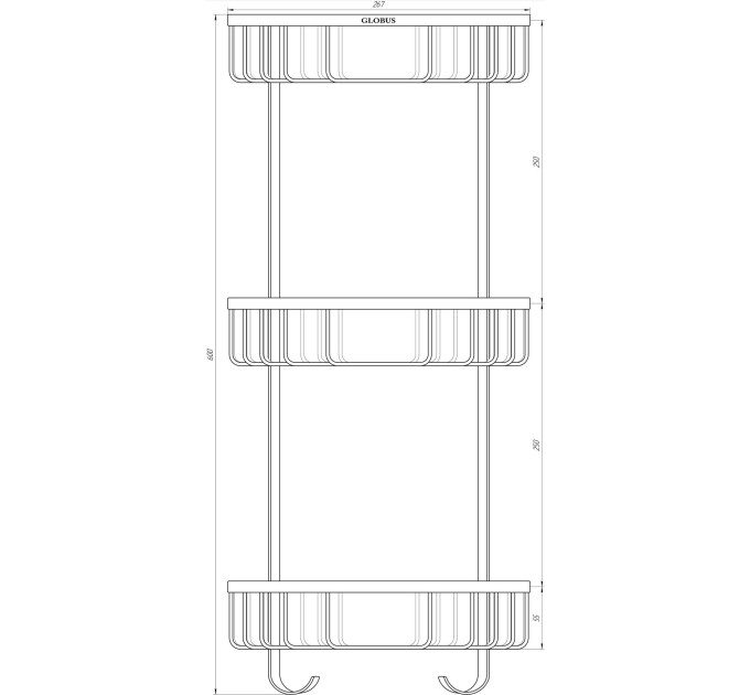 Поличка в душову SS8477-кутова Потрійна НЕРЖ-SUS304-(200*200*600мм)-(Globus Lux)