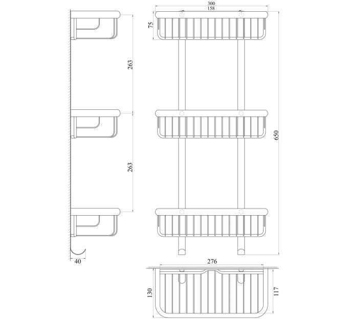 Поличка пряма потрійна TOPAZ 4103