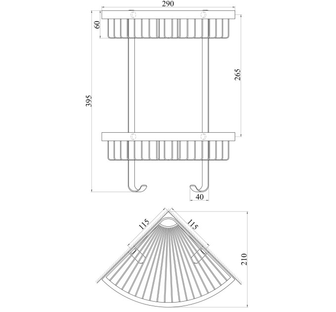 Полка подвійна кутова TOPAZ TKB-4115-2-BL