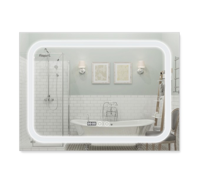 Дзеркало Qtap Mideya (DC-F906) 800х600 з LED-підсвічуванням Touch, з антизапотіванням, з годинником, димером, рег. яскравості QT2078F906W