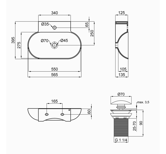 Раковина Qtap Cardinal 565х400х130 White з донним клапаном QT0411K177W