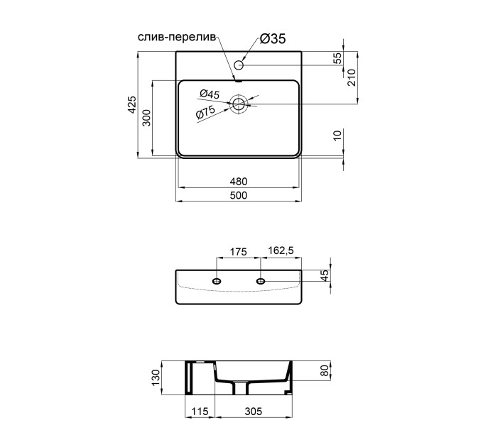 Раковина Qtap Nando 500х420х130 White з донним клапаном QT1211K404AW