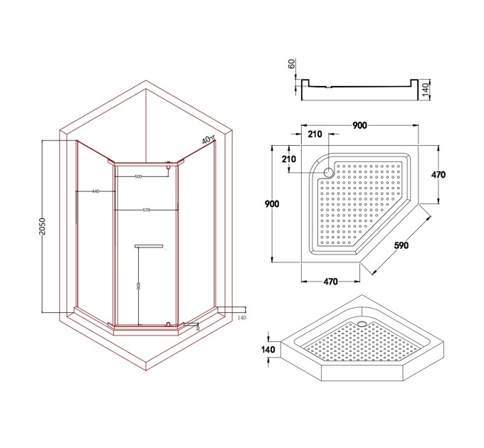 Душова кабіна Lidz Dozorca SC90x90.CRM.LOW.TR, скло прозоре 6 мм