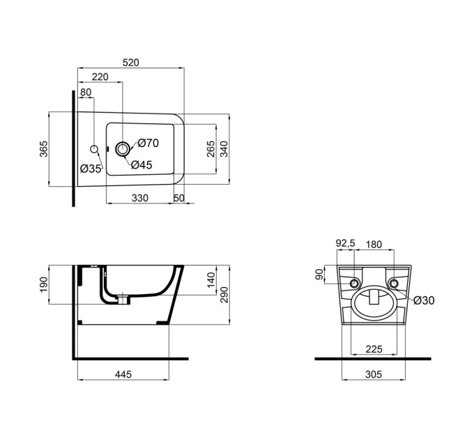 Біде підвісне Qtap Crow 520х360х290 White QT05555370W