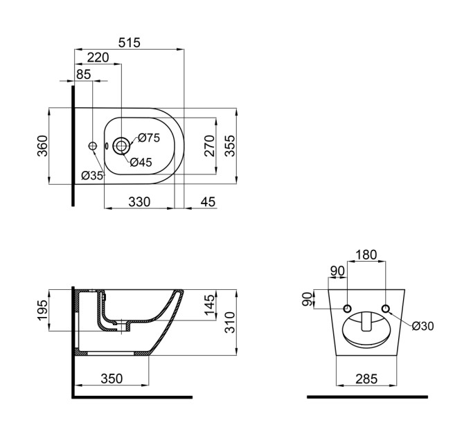 Біде підвісне Qtap Jay 520х360х320 White QT07555376W