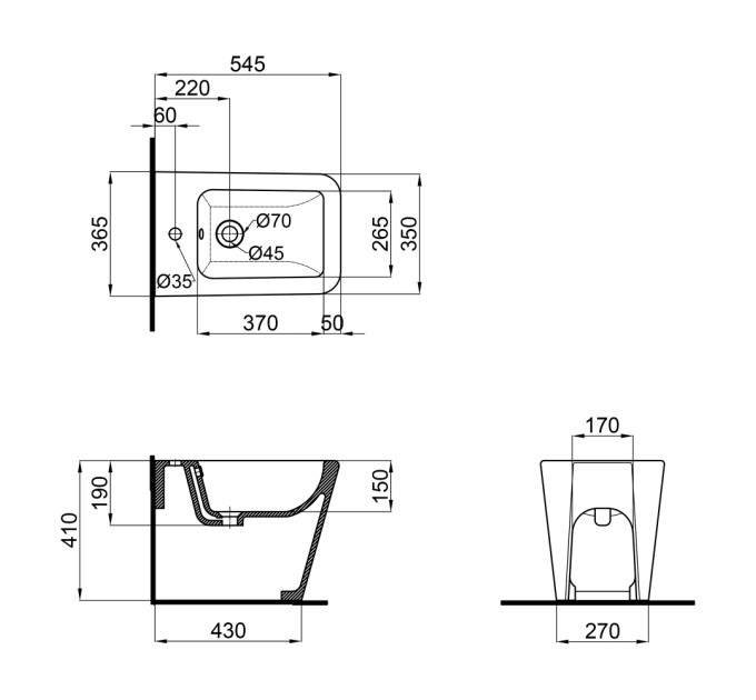 Біде підлогове Qtap Crow 545х360х410 White QT05443370W