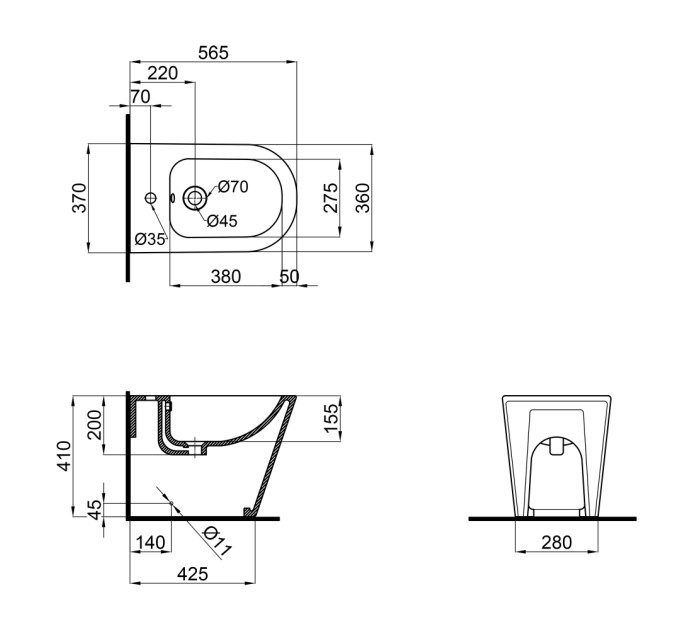 Біде підлогове Qtap Stork/Swan 560х360х410 White QT15443378W