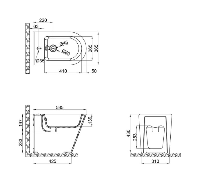 Біде підлогове Qtap Scorpio 530x360x395 Matt black QT14441003CMB