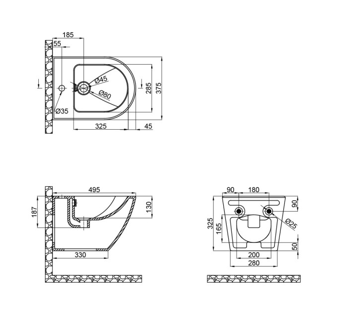 Біде підвісне Qtap Robin 495х370х325 White QT1355046FW