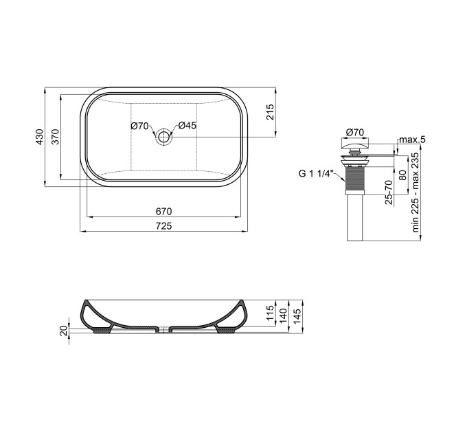 Раковина-чаша Qtap Jay 695х410х150 White з донним клапаном QT07112166W