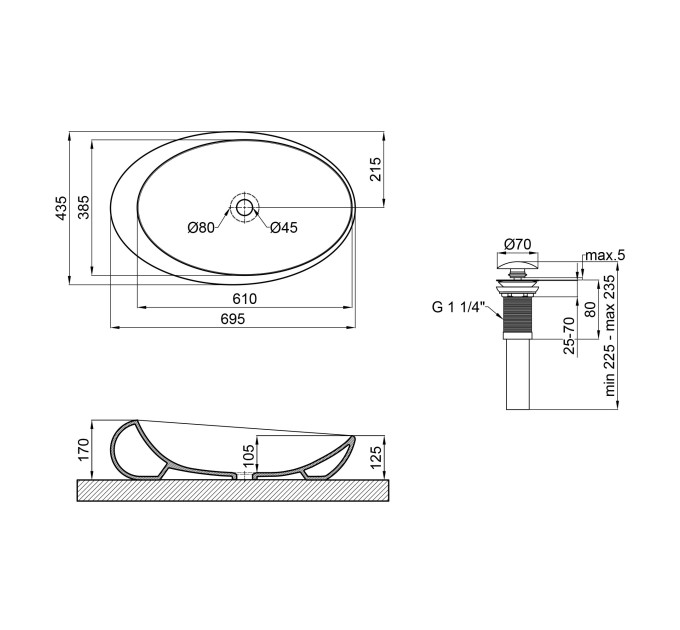 Раковина-чаша Qtap Leo 690x435x180 White з донним клапаном QT11111094W