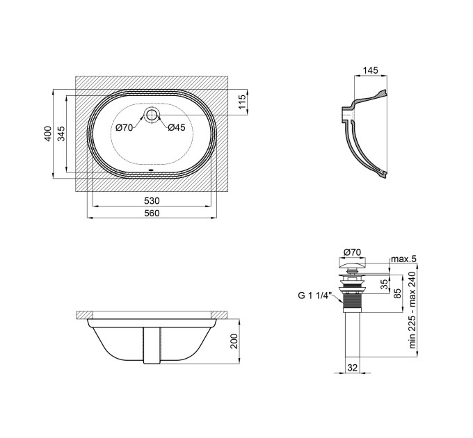 Раковина Qtap Stork 560x395x195 White з донним клапаном QT15116030W