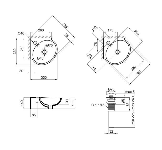 Раковина Qtap Leo 390x365x130 White з донним клапаном QT11115010W