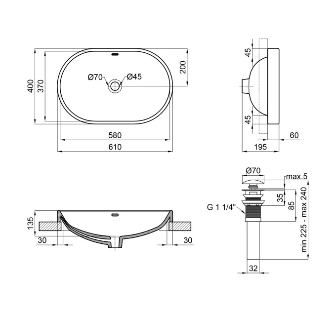 Раковина Qtap Leo 590x400x170 White з донним клапаном QT11114028W