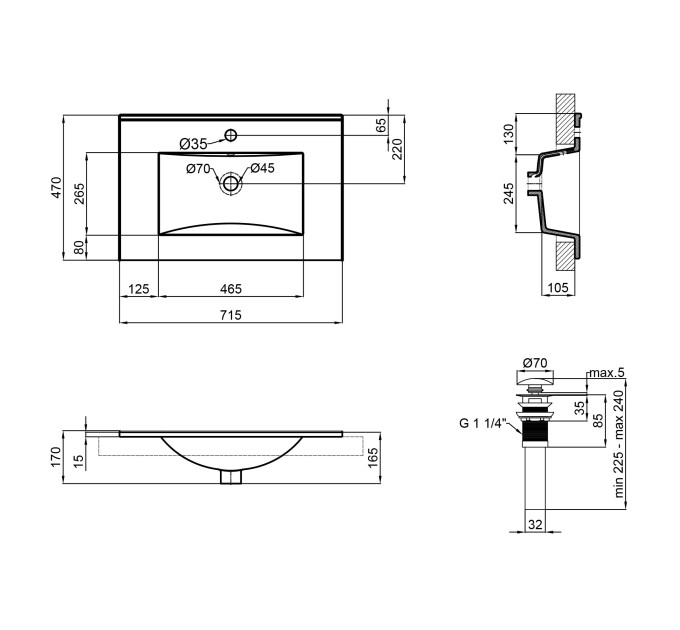 Раковина Qtap Albatross New 710x465x180 White з донним клапаном QT0111750670W