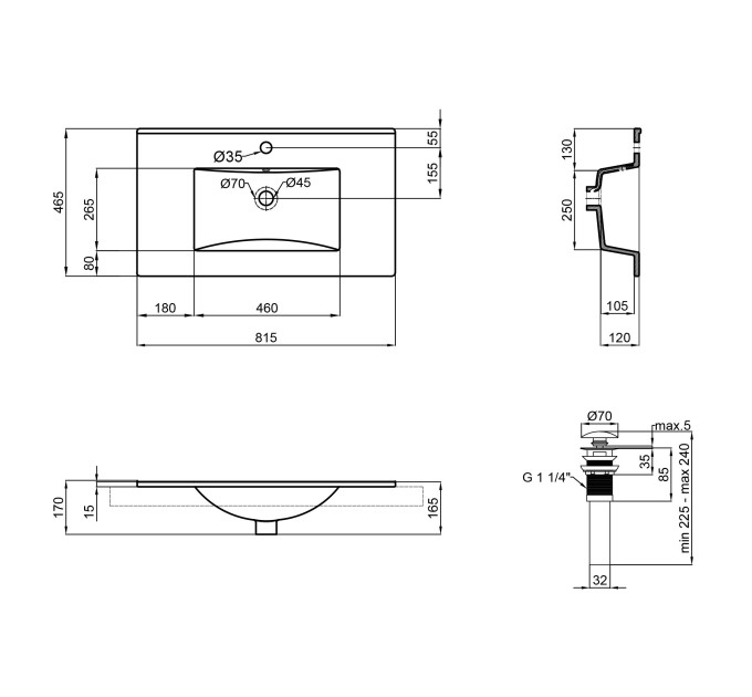 Раковина Qtap Albatross New 810x470x180 White з донним клапаном QT0111750680W