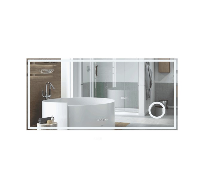 Дзеркало Qtap Stork 1400х700 з LED-підсвічуванням Touch, лінза, цифровий годинник, димер, рег. яскравості QT1578142270140W