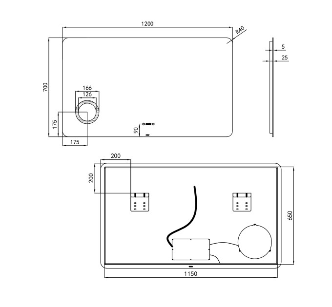 Дзеркало Qtap Scorpio 1200х700 з LED-підсвічуванням Touch, лінза, цифровий годинник, димер, рег. яскравості QT14781004W