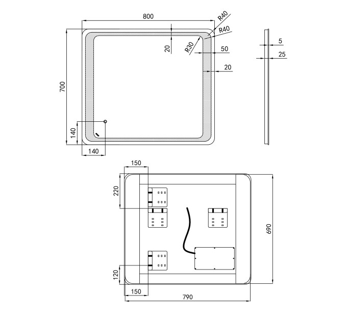Дзеркало Qtap Leo 800х700 з LED-підсвічуванням Touch, димер, рег. яскравості QT117814187080W