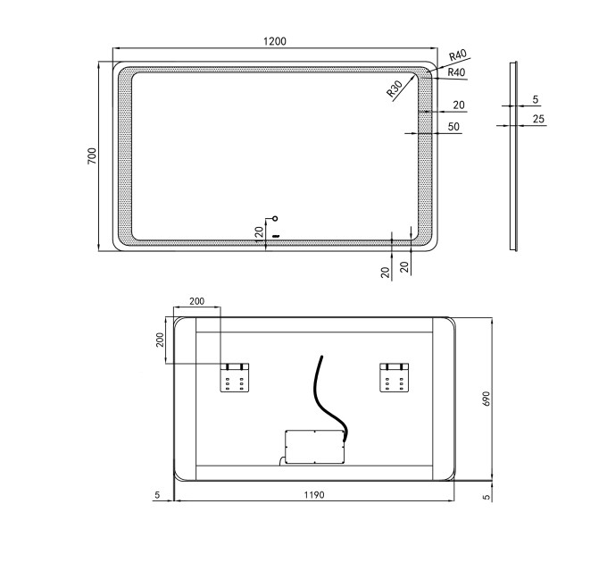 Дзеркало Qtap Leo 1200х700 з LED-підсвічуванням Touch, димер, рег. яскравості QT1178141870120W