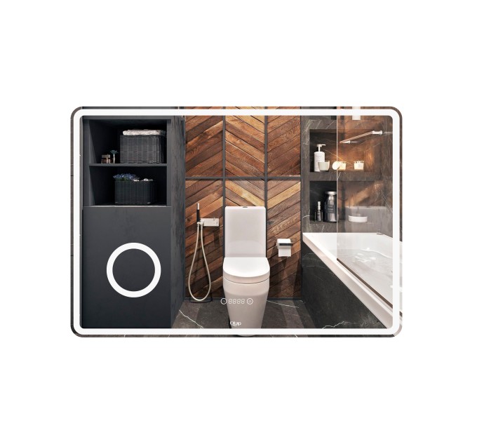 Дзеркало Qtap Crow 1000х700 з LED-підсвічуванням Touch, лінза, цифровий годинник, димер, рег. яскравості QT0578141670100W