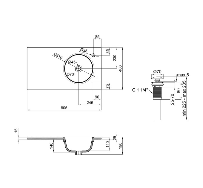 Раковина Qtap Virgo 800х460х300 White з донним клапаном QT1811FL8130ARRW