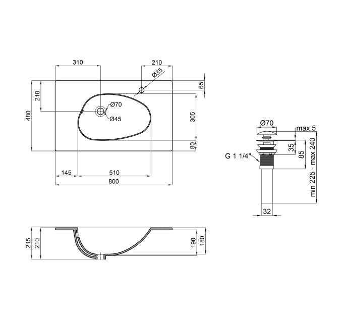 Раковина Qtap Virgo 800х480х167 White з донним клапаном QT1811FL8128BRW