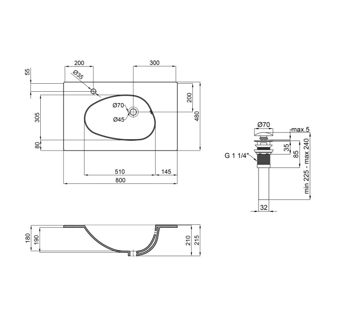 Раковина Qtap Virgo 800х480х167 White з донним клапаном QT1811FL8128BLW