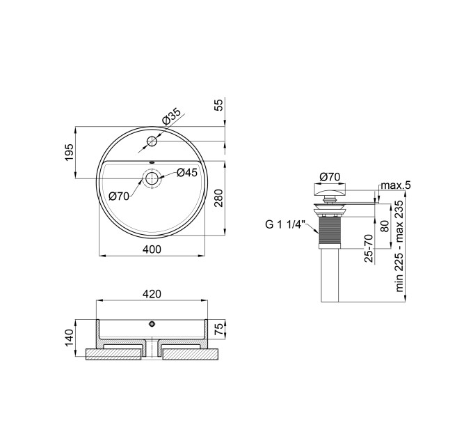 Раковина-чаша Qtap Swan 420х420х145 White з донним клапаном QT1611A051TW