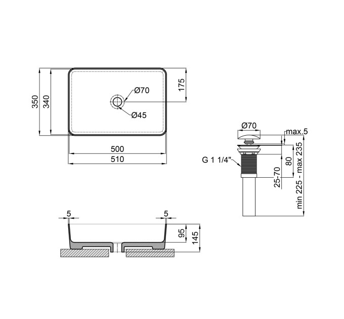 Раковина-чаша Qtap Tern 500х350х145 Matt black з донним клапаном QT1711A055MB