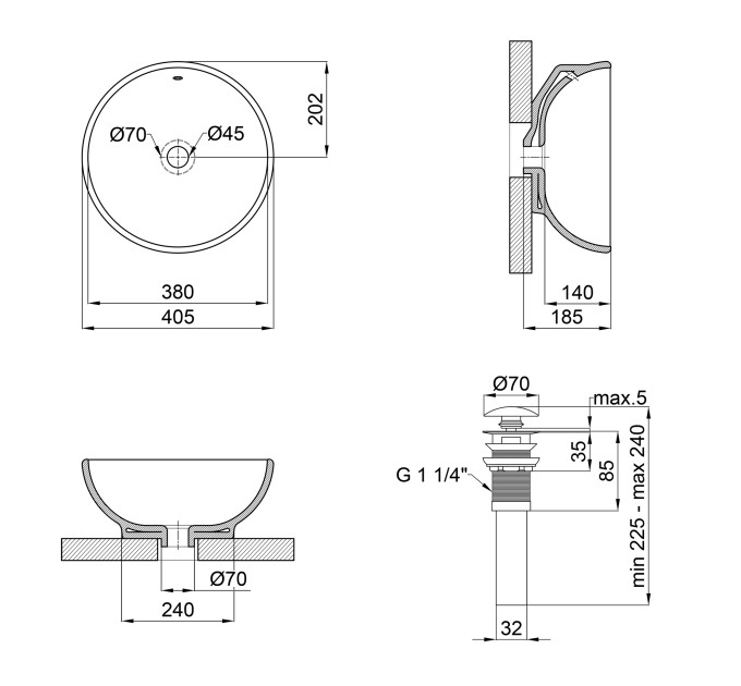 Раковина-чаша Qtap Robin 410х410х180 White з донним клапаном QT1311A004W