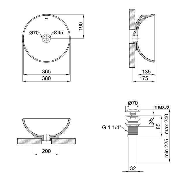 Раковина-чаша Qtap Robin 383х383х175 White з донним клапаном QT1311L408W