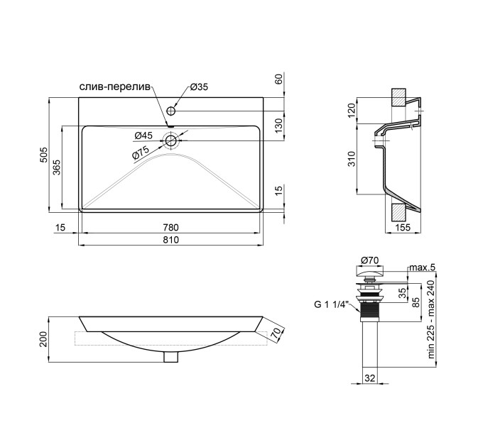 Раковина Qtap Albatross D 800х500х210 White з донним клапаном QT01115080DW