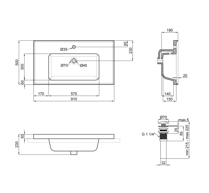 Раковина Qtap Albatross A 900х500х230 White з донним клапаном QT01115090AW