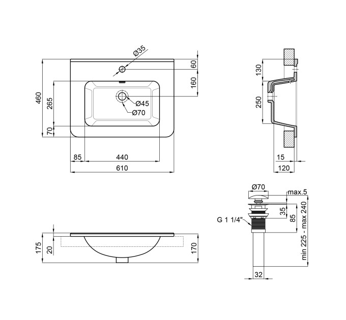 Раковина Qtap Albatross 9H 600х460х180 White з донним клапаном QT01119060HW