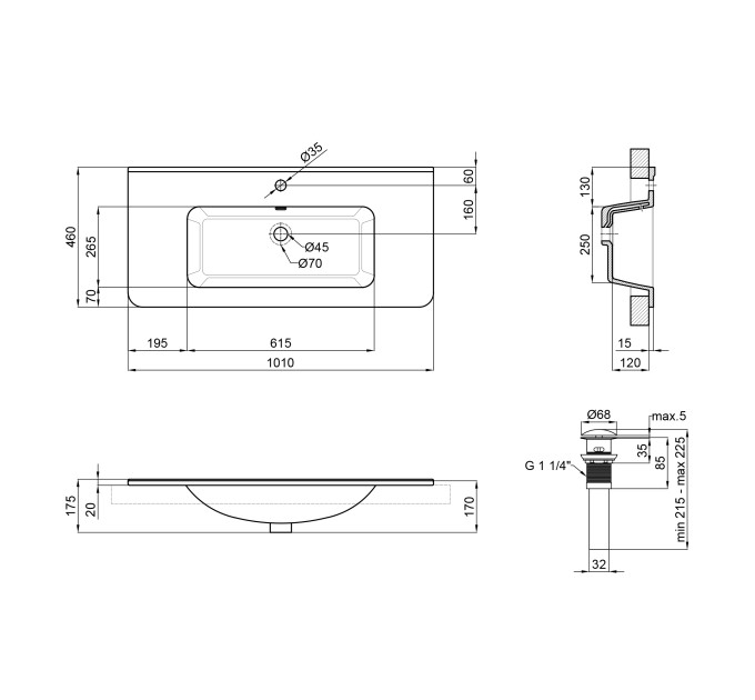 Раковина Qtap Albatross 9H 1000х460х180 White з донним клапаном QT01119100HW