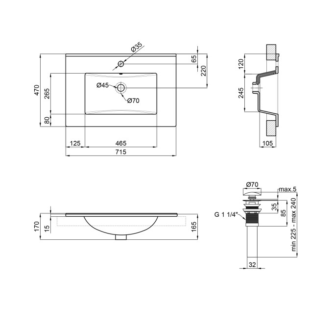 Раковина Qtap Albatross E 700х460х180 White з донним клапаном QT01119070EW