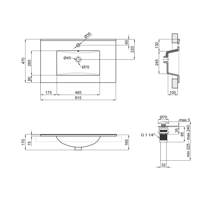 Раковина Qtap Albatross E 800х460х180 White з донним клапаном QT01119080EW