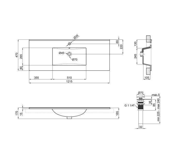 Раковина Qtap Albatross E 1200х460х180 White з донним клапаном QT01119120EW