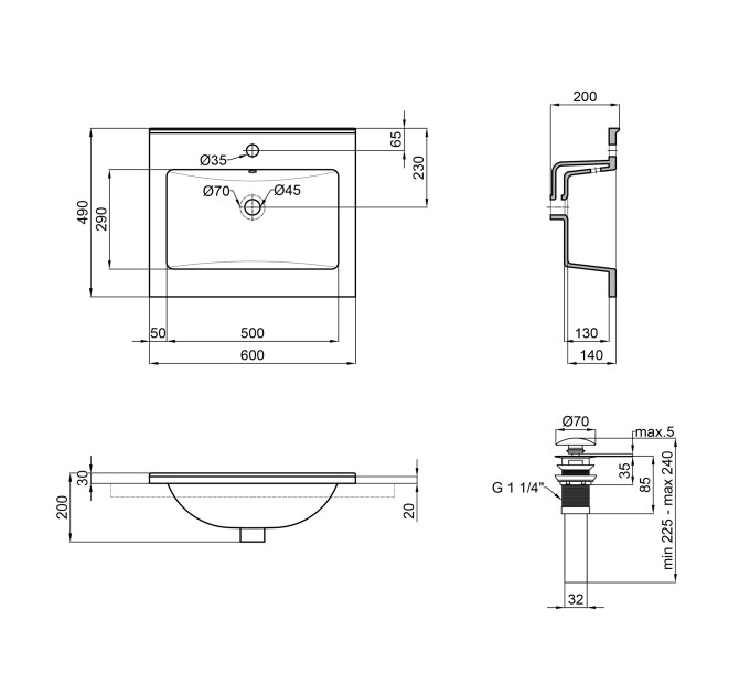 Раковина Qtap Albatross E49 600х490х200 White з донним клапаном QT01119060E49W