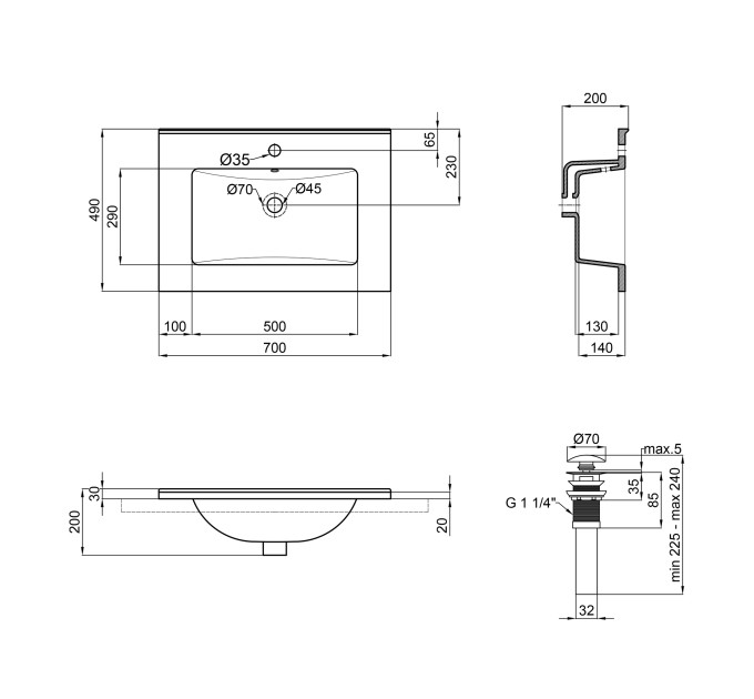 Раковина Qtap Albatross E49 700х490х200 White з донним клапаном QT01119070E49W