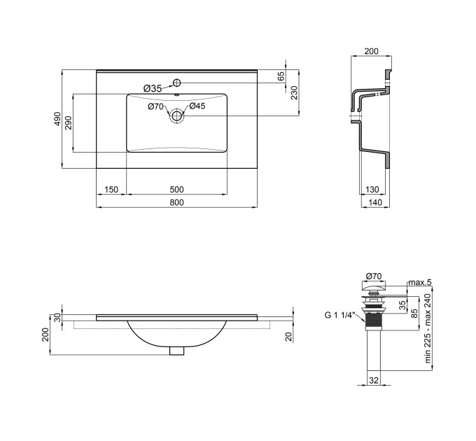 Раковина Qtap Albatross E49 800х490х200 White з донним клапаном QT01119080E49W