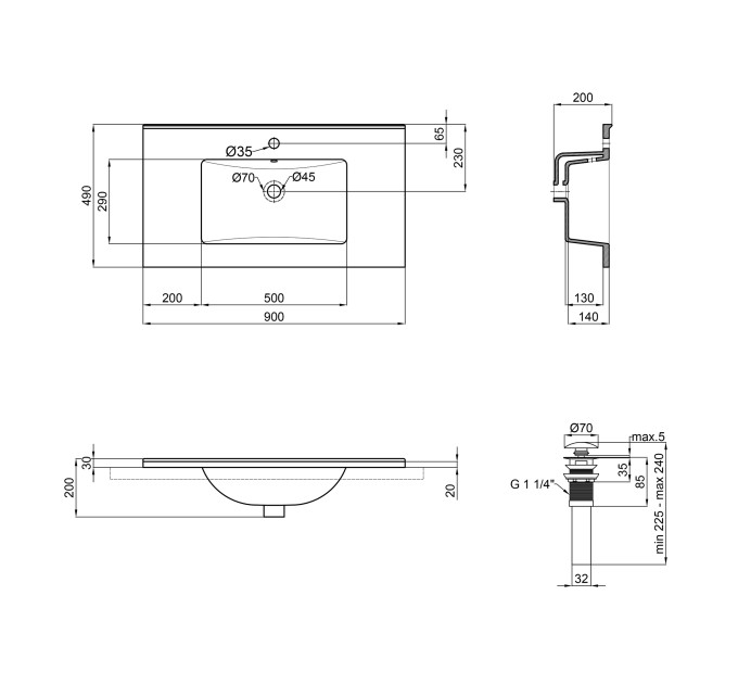 Раковина Qtap Albatross E49 900х490х200 White з донним клапаном QT01119090E49W