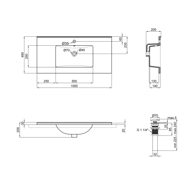 Раковина Qtap Albatross E49 1000х490х200 White з донним клапаном QT01119100E49W