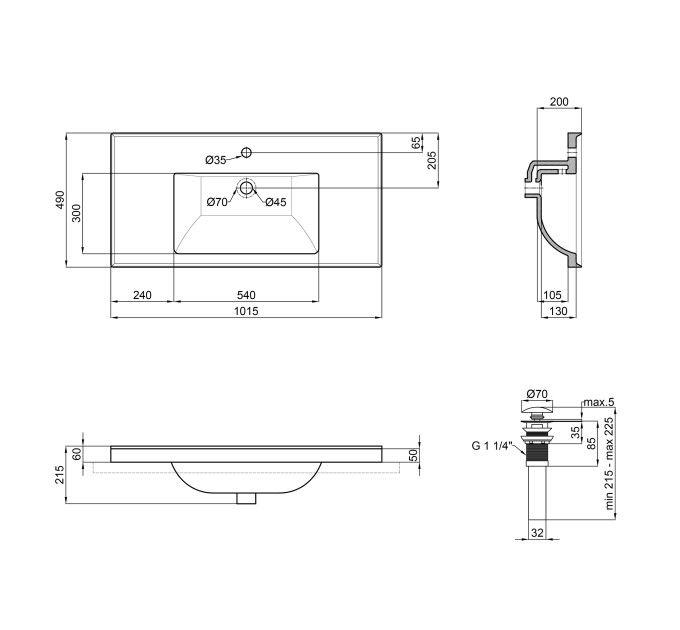 Раковина Qtap Albatross 5C 1000х480х210 White з донним клапаном QT01115100CW