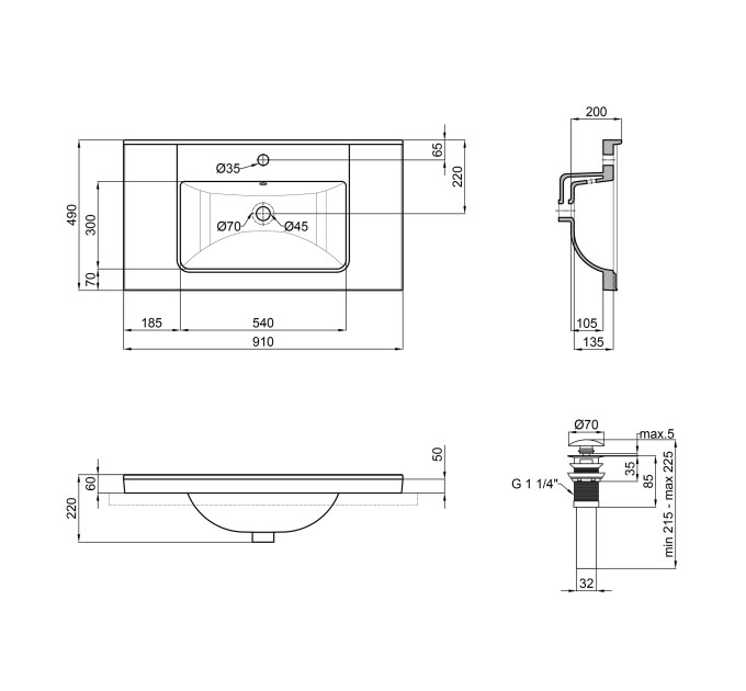 Раковина Qtap Albatross Q 900х480х230 White з донним клапаном QT01115090QW