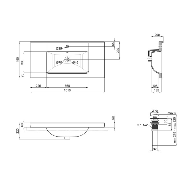 Раковина Qtap Albatross Q 1000х480х230 White з донним клапаном QT01115100QW