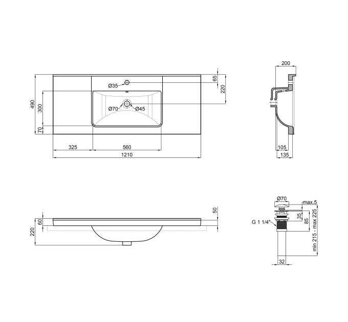 Раковина Qtap Albatross Q 1200х480х230 White з донним клапаном QT01115120QW